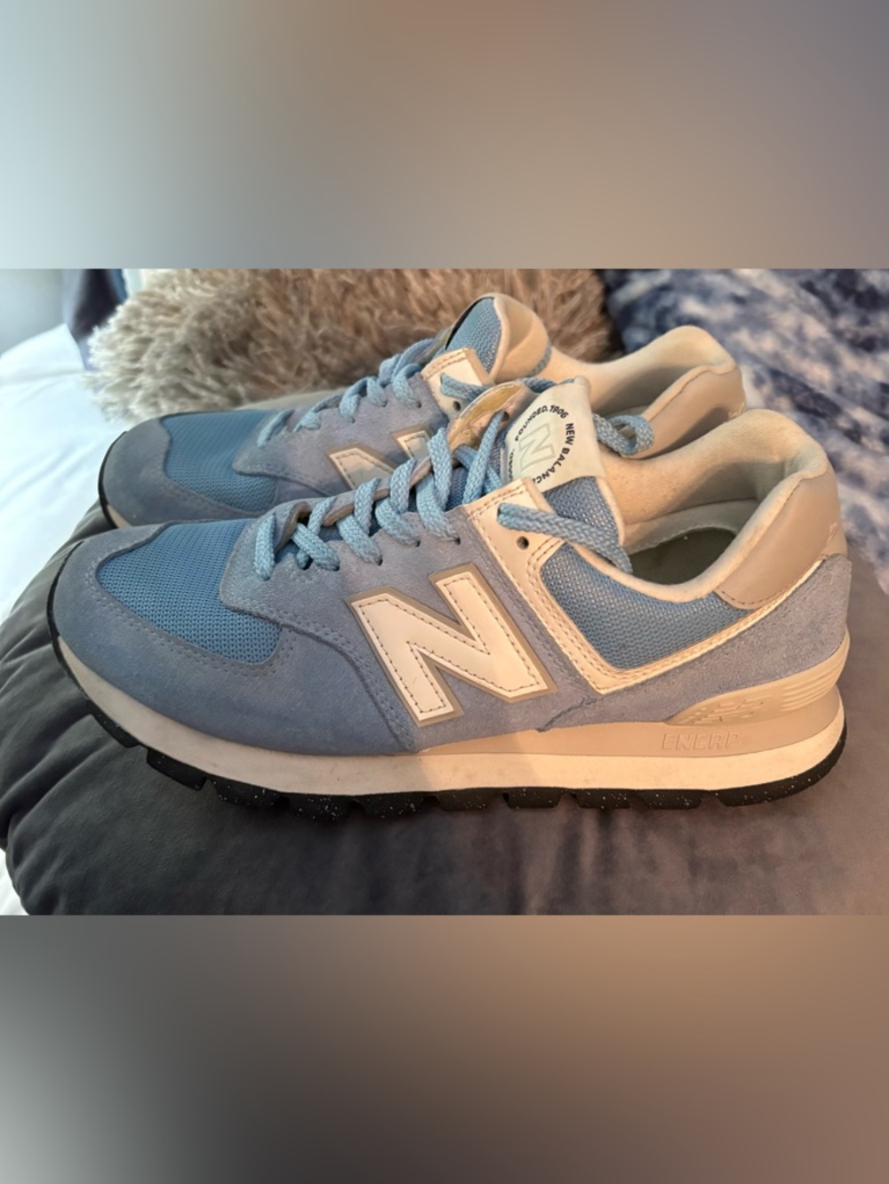 New Balance 574D Rugged Pale Blue Suede & Mesh Casual Sneakers